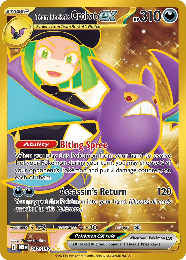 Team Rocket's Crobat EX 242/182 Hyper Rare Destined Rivals Pokémon card