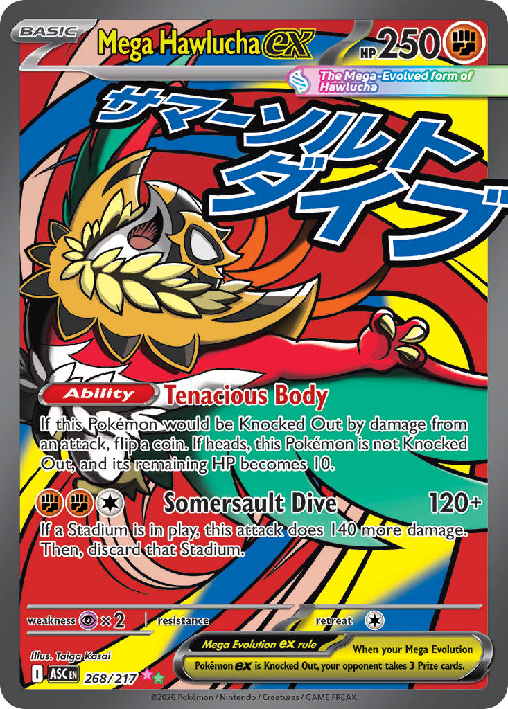 Mega Hawlucha EX 268/217 Mega Attack Rare Ascended Heroes Pokémon card