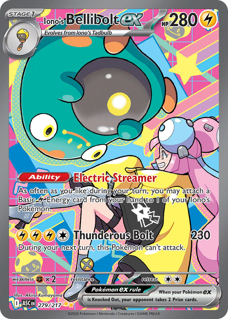 Iono's Bellibolt EX 279/217 Special Illustration Rare Ascended Heroes Pokémon card