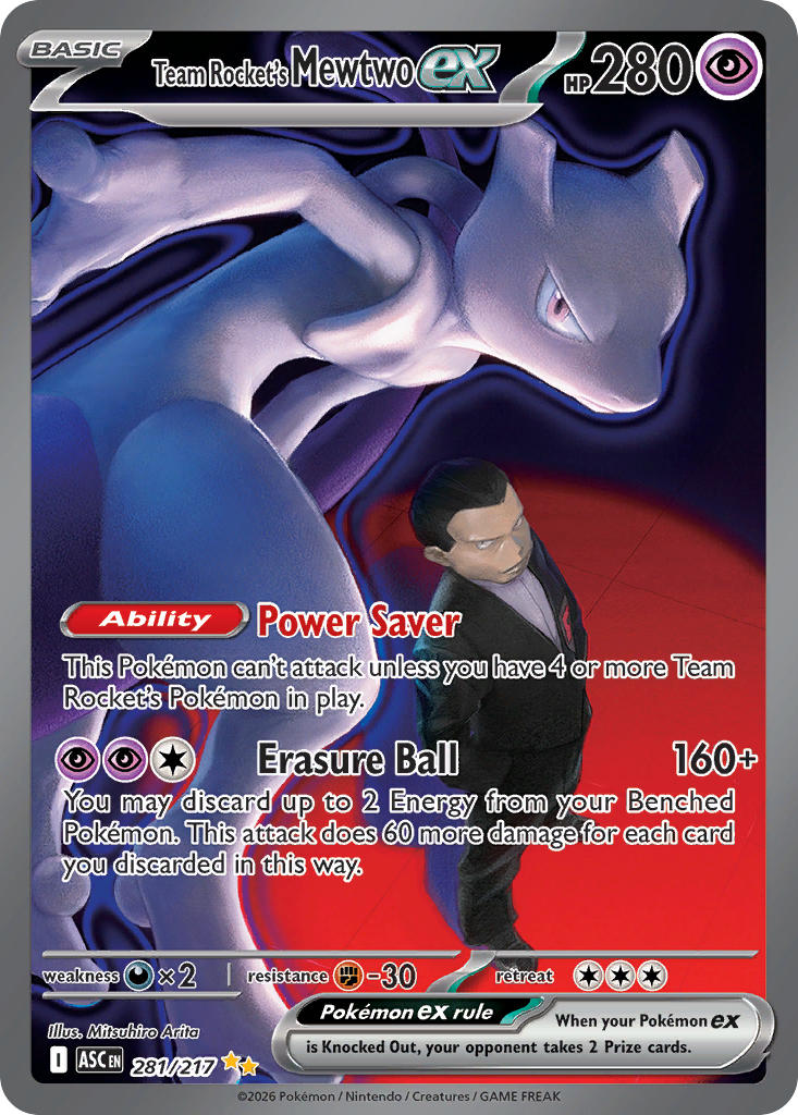 Team Rocket's Mewtwo EX 281/217 Special Illustration Rare Ascended Heroes Pokémon card