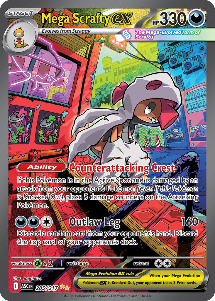 Mega Scrafty EX 285/217 Special Illustration Rare Ascended Heroes Pokémon card