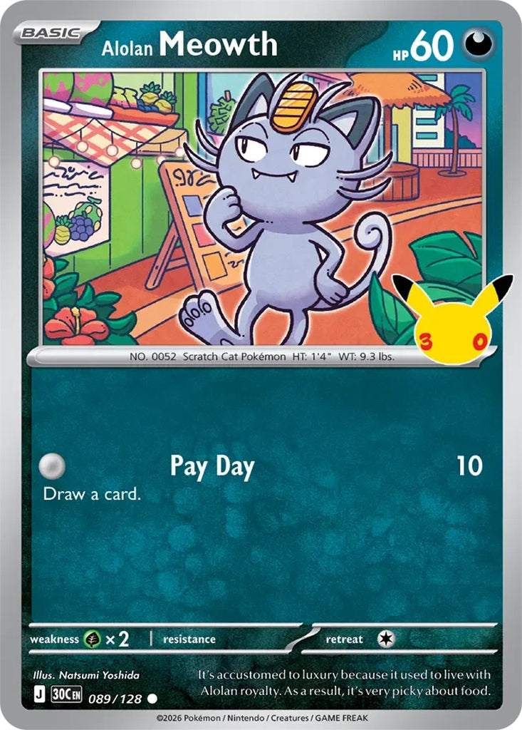 Alolan Meowth 089/128 Common 30th Celebration Pokémon card