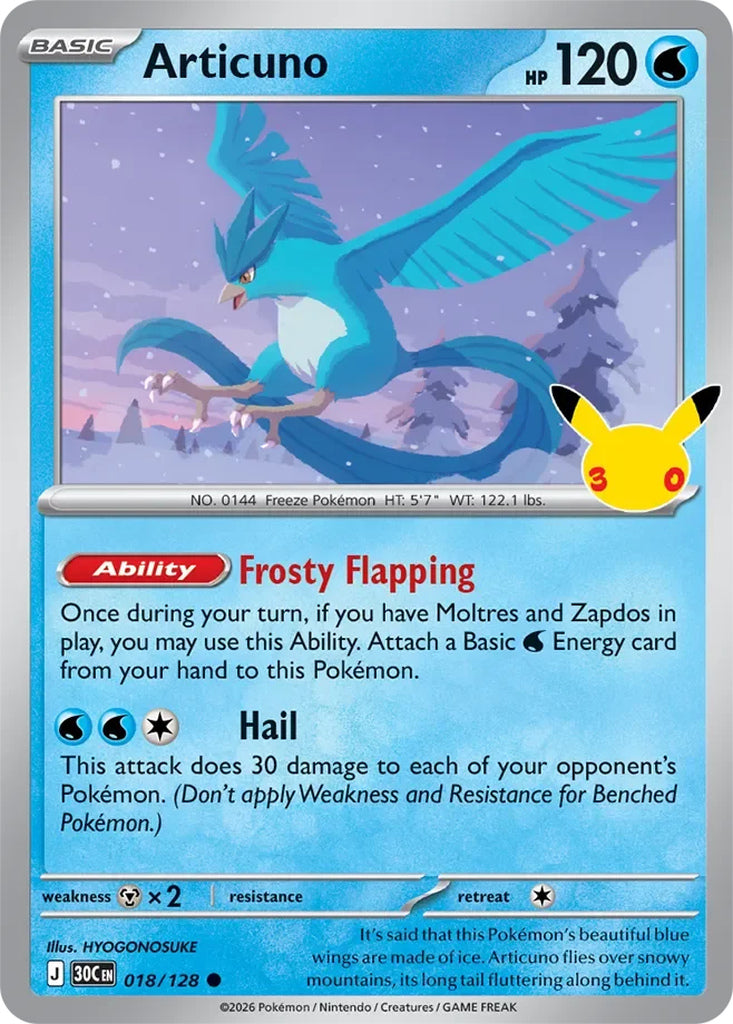 Articuno 018/128 Common 30th Celebration Pokémon card
