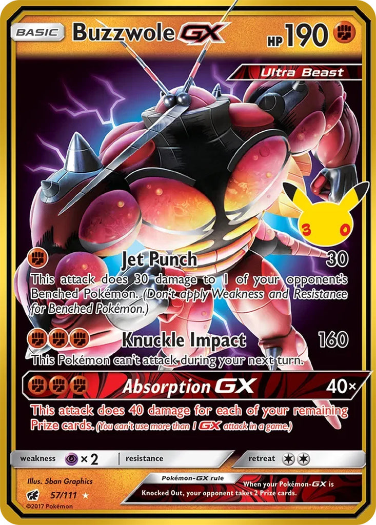 Buzzwole-GX 57/111 Rare Holo GX 30th Celebration Classic Collection Pokémon card