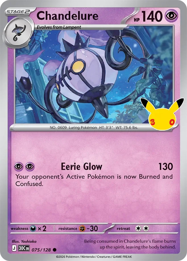Chandelure 075/128 Common 30th Celebration Pokémon card