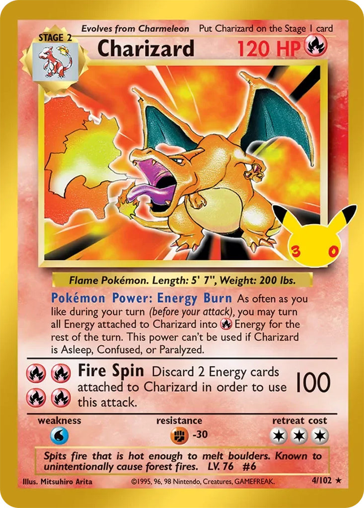 Charizard 4/102 Rare Holo 30th Celebration Classic Collection Pokémon card