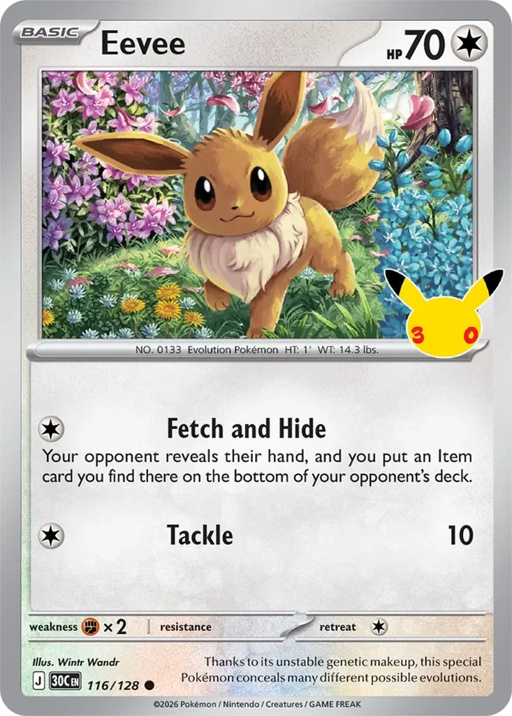 Eevee 116/128 Common 30th Celebration Pokémon card