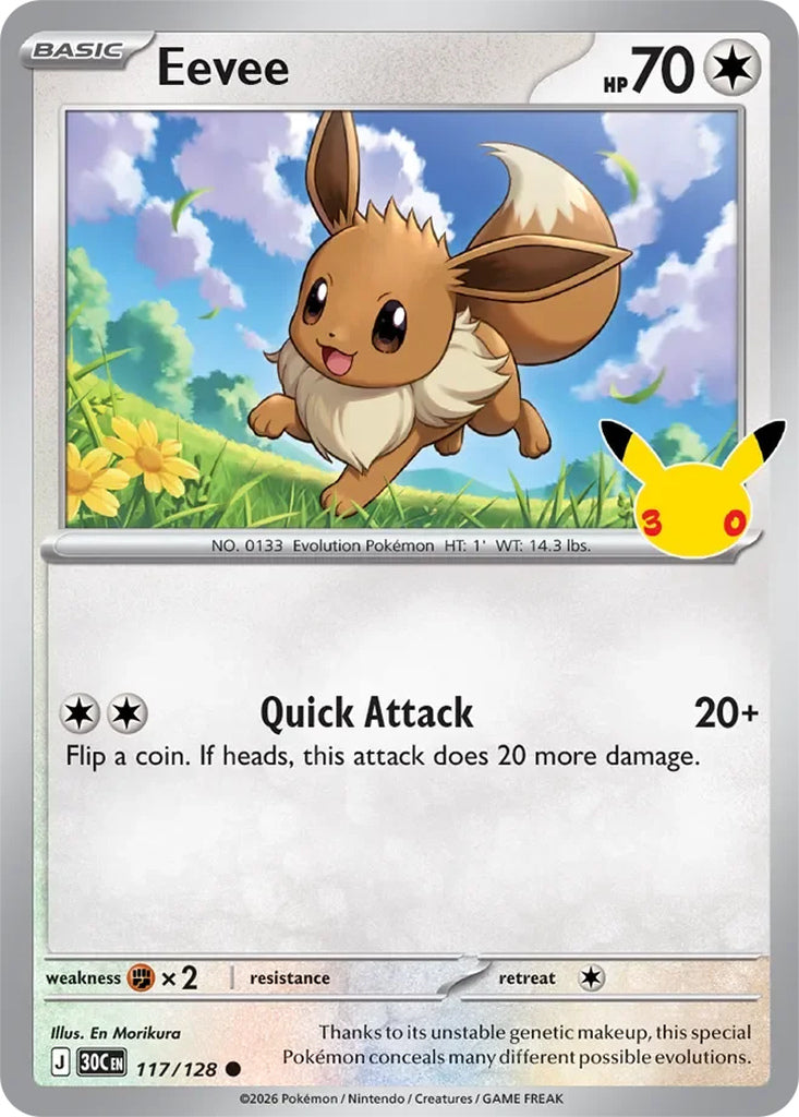 Eevee 117/128 Common 30th Celebration Pokémon card