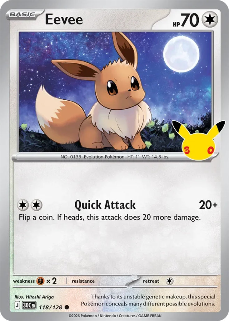 Eevee 118/128 Common 30th Celebration Pokémon card