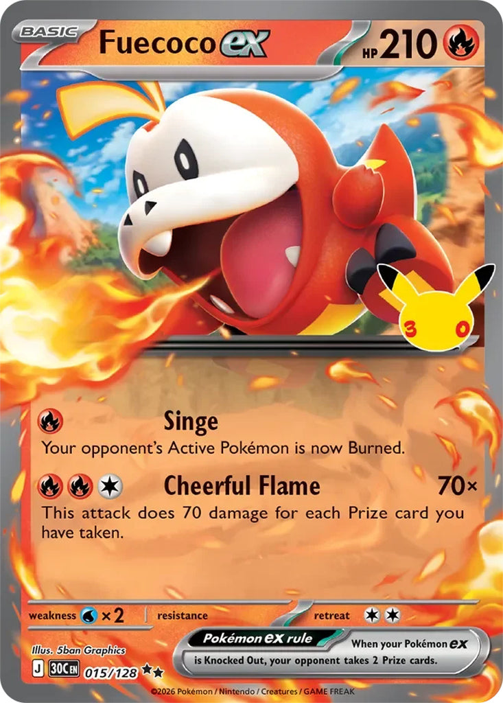 Fuecoco ex 015/128 Double Rare 30th Celebration Pokémon card