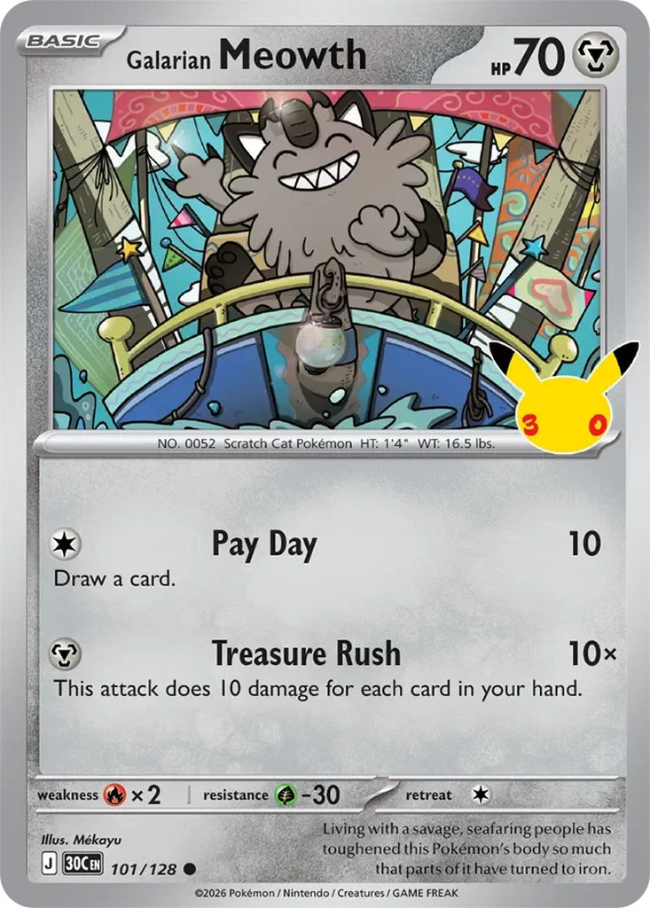 Galarian Meowth 101/128 Common 30th Celebration Pokémon card