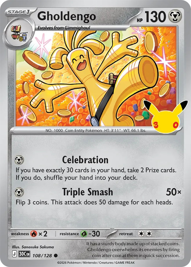 Gholdengo 108/128 Common 30th Celebration Pokémon card