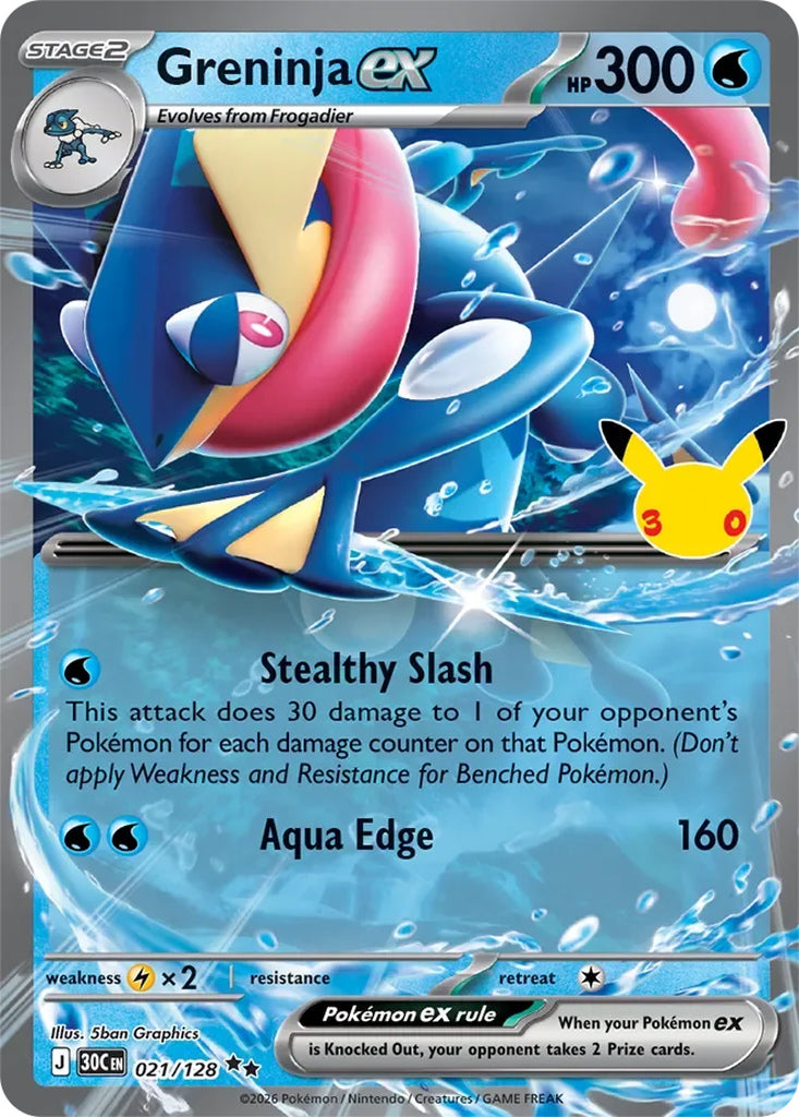 Greninja ex 021/128 Double Rare 30th Celebration Pokémon card