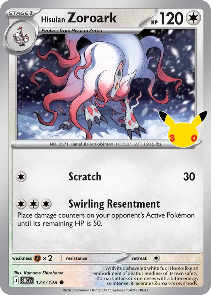 Hisuian Zoroark 123/128 Common 30th Celebration Pokémon card