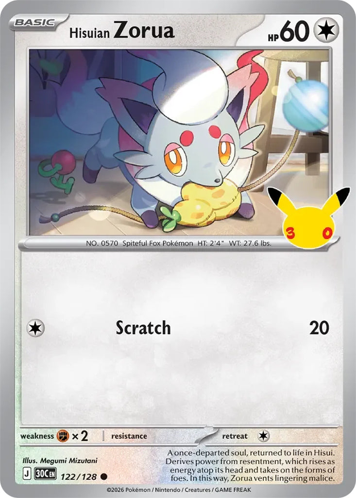 Hisuian Zorua 122/128 Common 30th Celebration Pokémon card