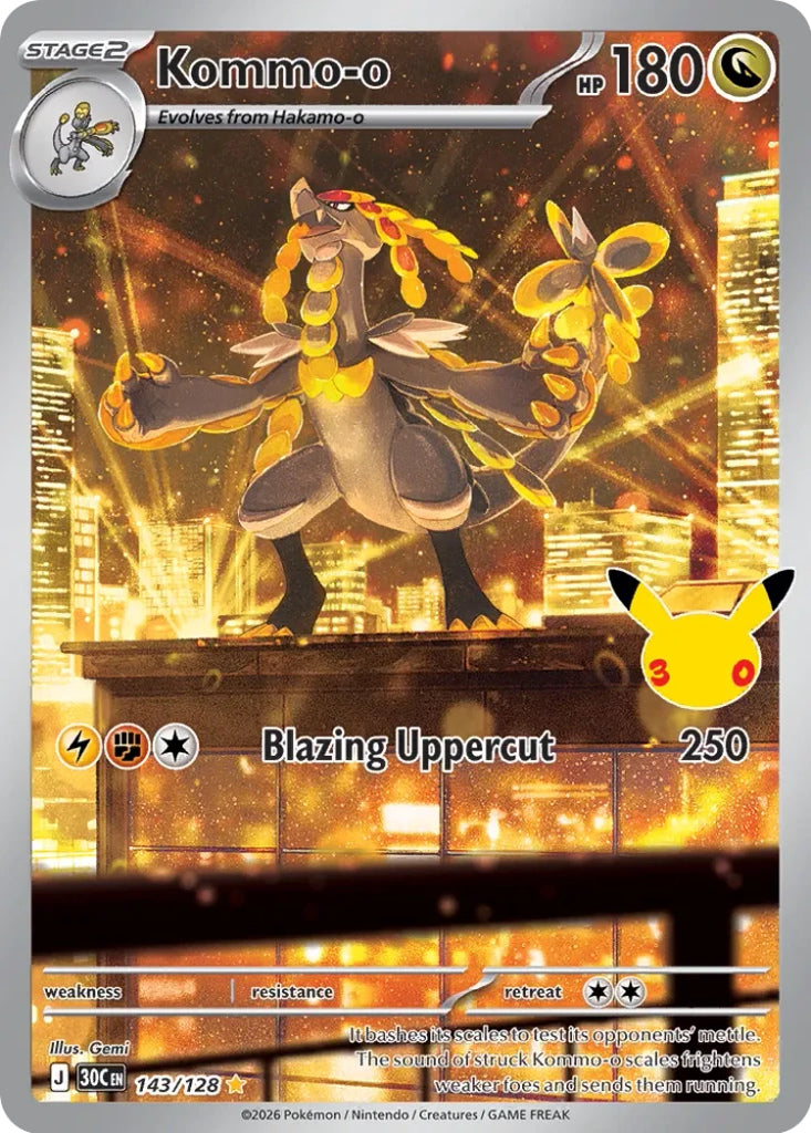 Kommo-o 143/128 Illustration Rare 30th Celebration Pokémon card