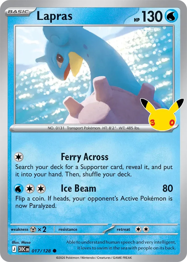 Lapras 017/128 Common 30th Celebration Pokémon card