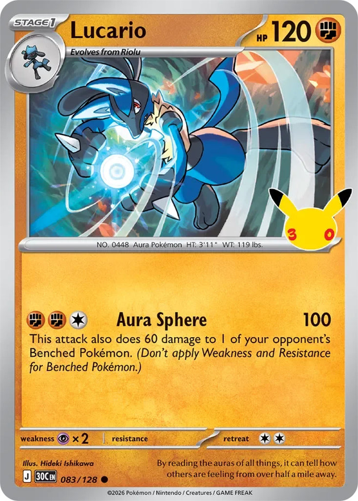 Lucario 083/128 Common 30th Celebration Pokémon card