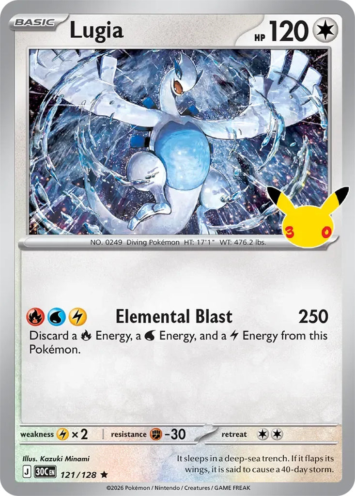 Lugia 121/128 Rare 30th Celebration Pokémon card