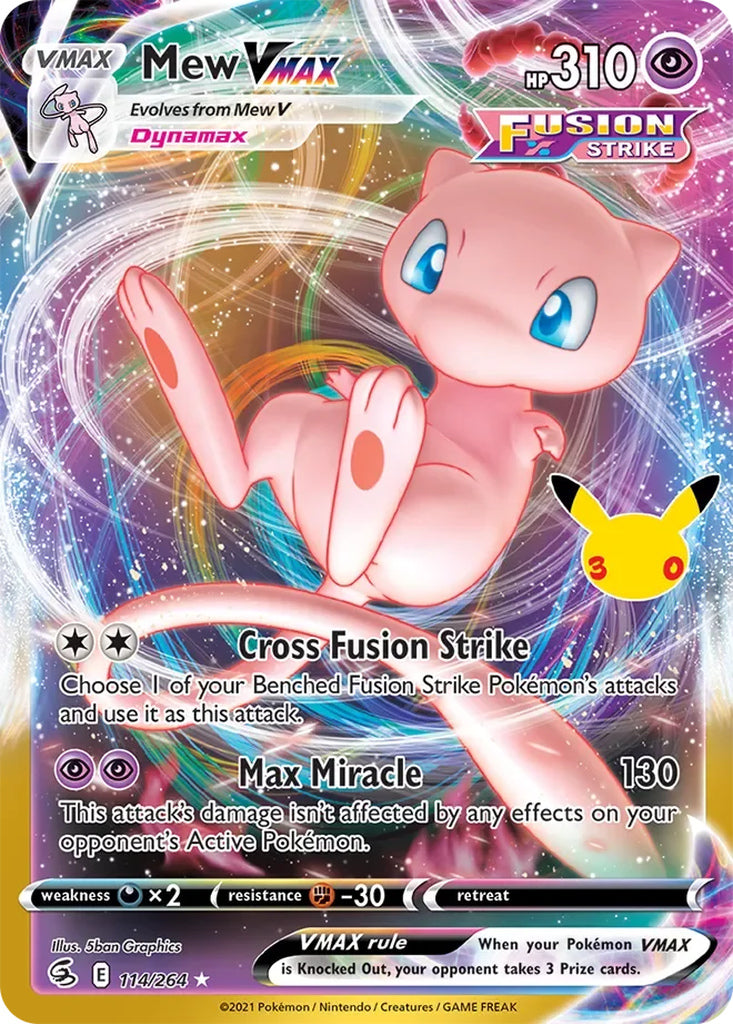 Mew VMAX 114/264 Holo Rare VMAX 30th Celebration Classic Collection Pokémon card