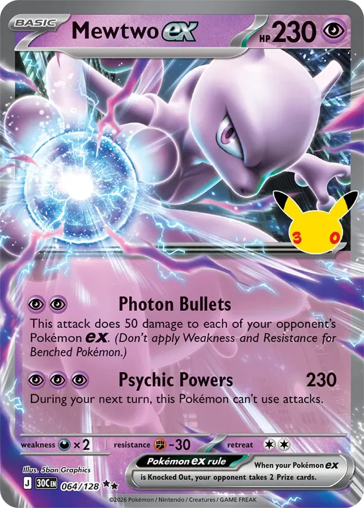 Mewtwo ex 064/128 Double Rare 30th Celebration Pokémon card