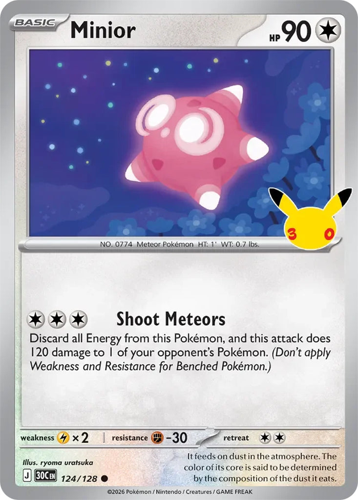 Minior 124/128 Common 30th Celebration Pokémon card