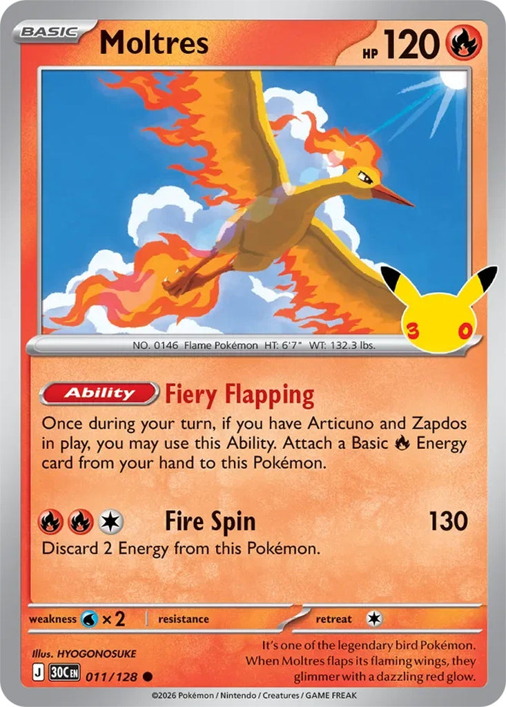 Moltres 011/128 Common 30th Celebration Pokémon card
