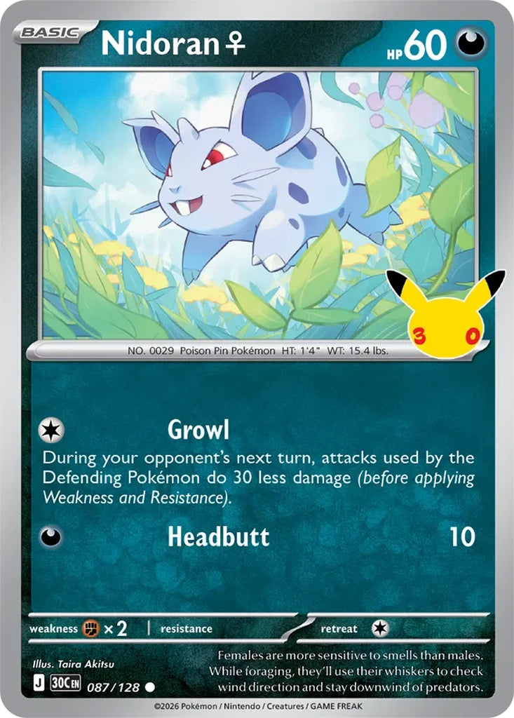 Nidoran ♀ 087/128 Common 30th Celebration Pokémon card