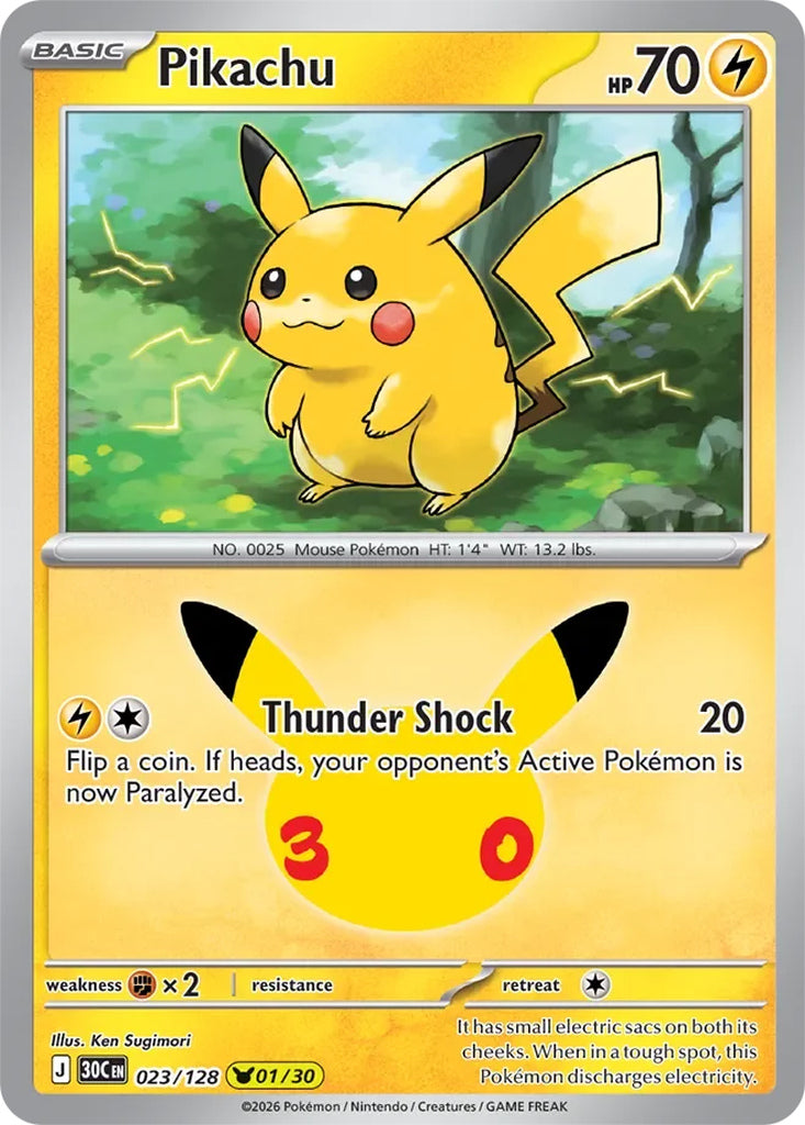 Pikachu 023/128 Pikachu Rare 30th Celebration Pokémon card
