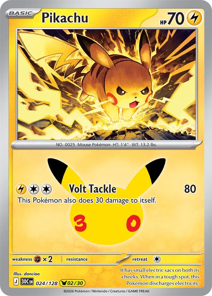 Pikachu 024/128 Pikachu Rare 30th Celebration Pokémon card