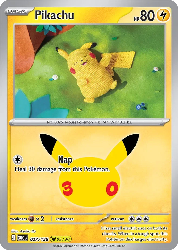 Pikachu 027/128 Pikachu Rare 30th Celebration Pokémon card