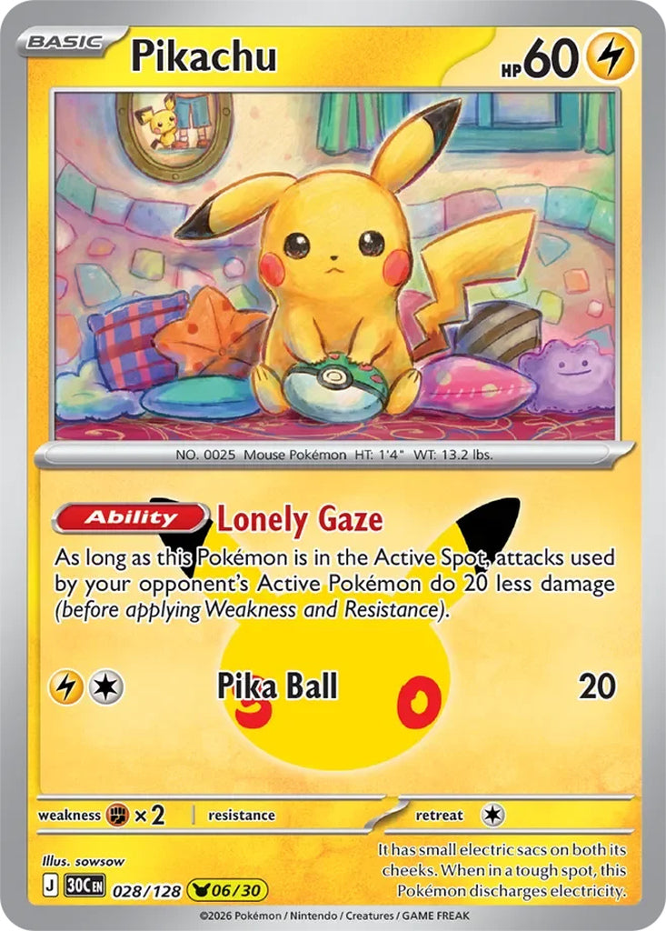 Pikachu 028/128 Pikachu Rare 30th Celebration Pokémon card