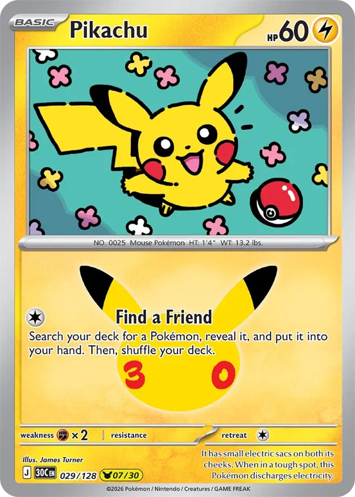 Pikachu 029/128 Pikachu Rare 30th Celebration Pokémon card