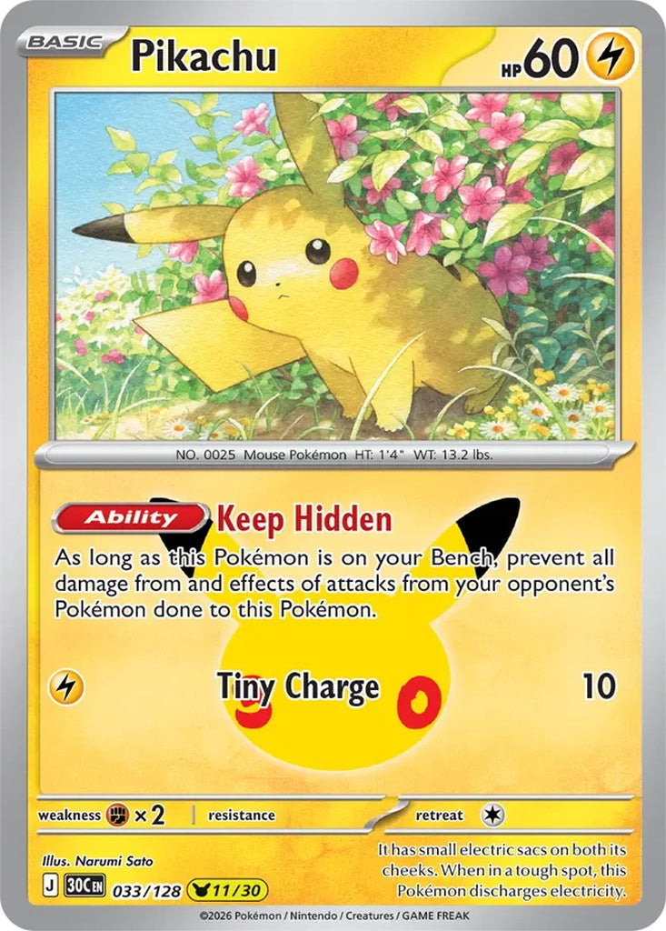 Pikachu 033/128 Pikachu Rare 30th Celebration Pokémon card
