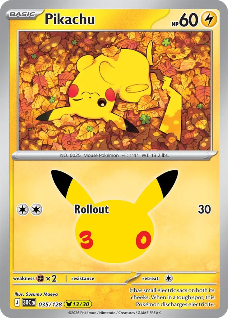 Pikachu 035/128 Pikachu Rare 30th Celebration Pokémon card