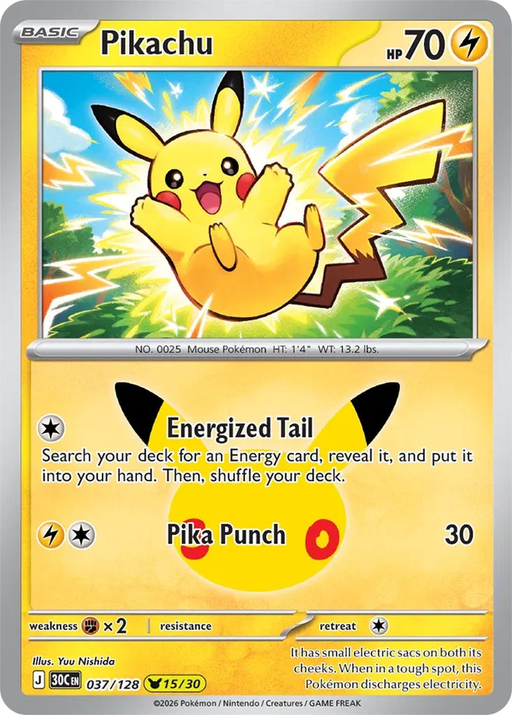 Pikachu 037/128 Pikachu Rare 30th Celebration Pokémon card