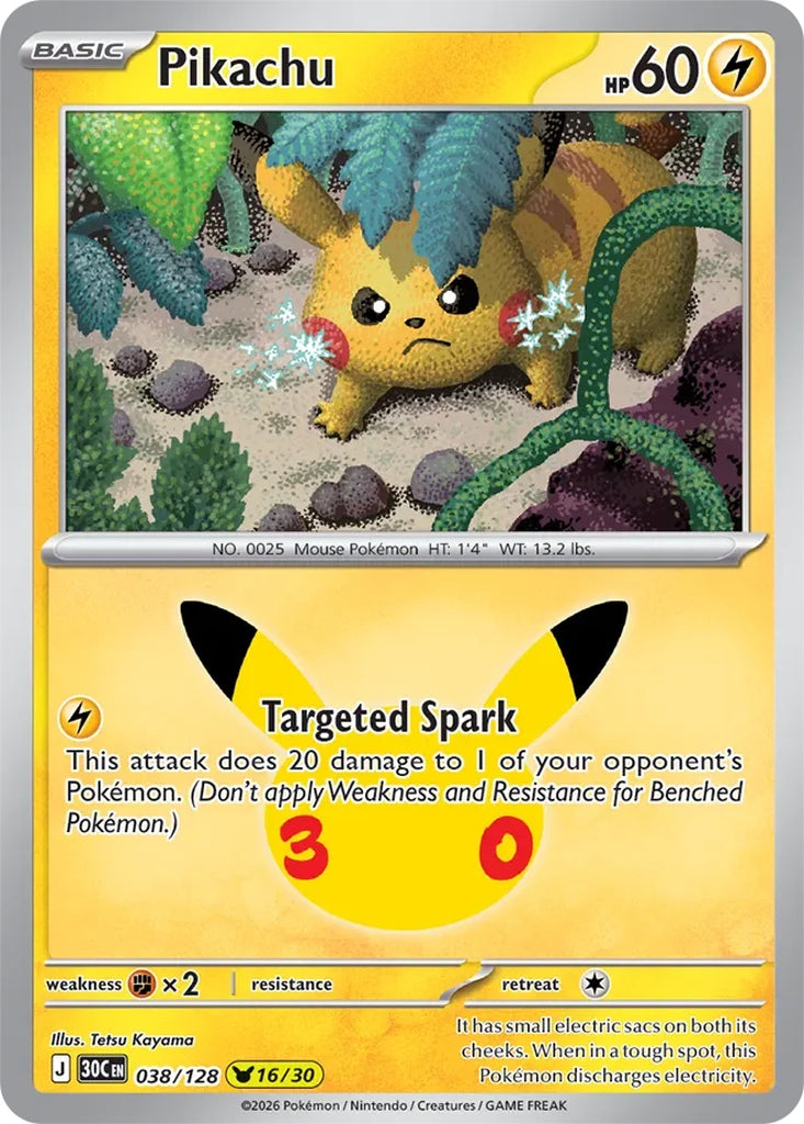 Pikachu 038/128 Pikachu Rare 30th Celebration Pokémon card