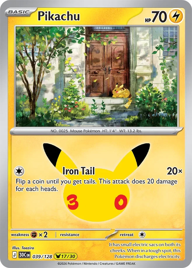 Pikachu 039/128 Pikachu Rare 30th Celebration Pokémon card