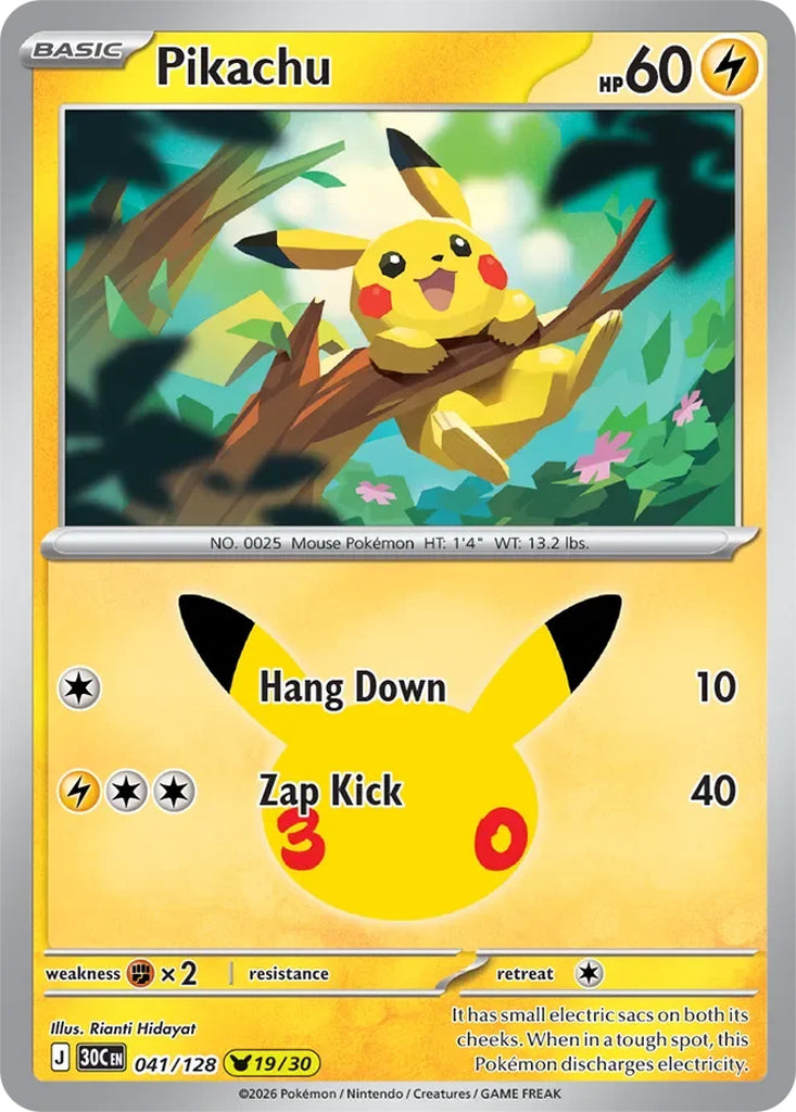Pikachu 041/128 Pikachu Rare 30th Celebration Pokémon card