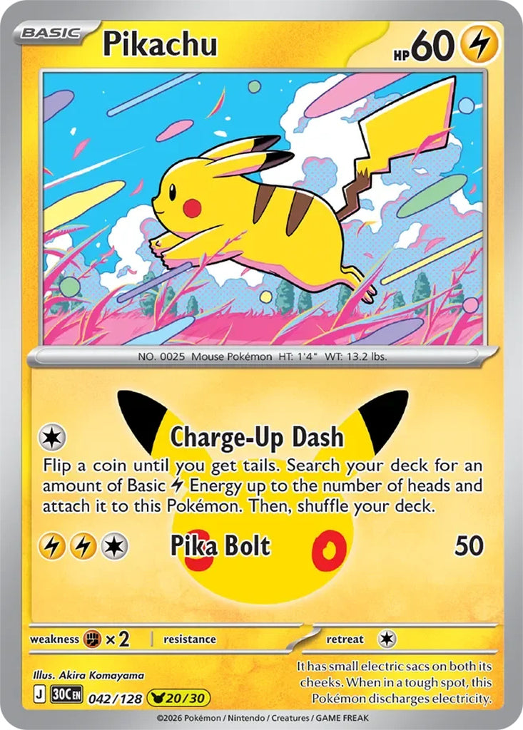 Pikachu 042/128 Pikachu Rare 30th Celebration Pokémon card