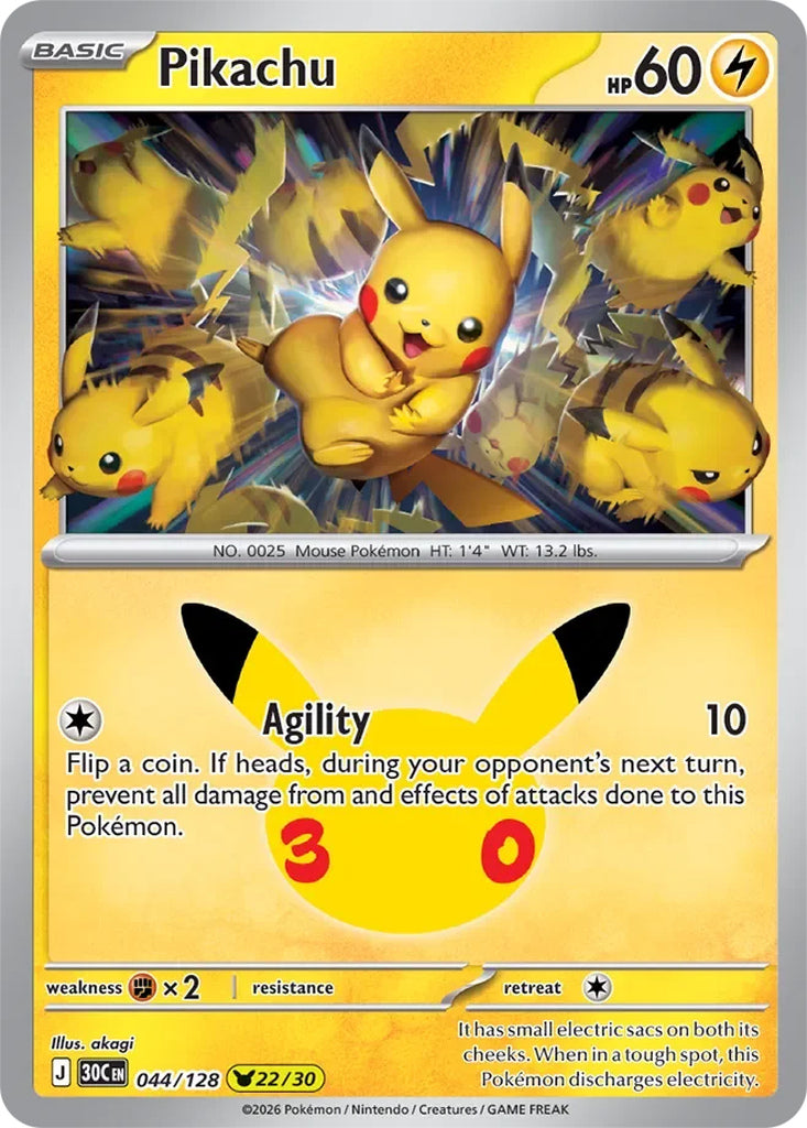 Pikachu 044/128 Pikachu Rare 30th Celebration Pokémon card