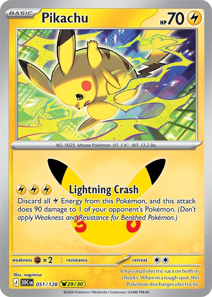 Pikachu 051/128 Pikachu Rare 30th Celebration Pokémon card