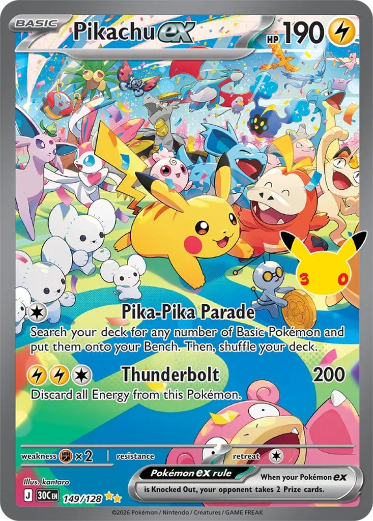 Pikachu ex 149/128 Special Illustration Rare 30th Celebration Pokémon card