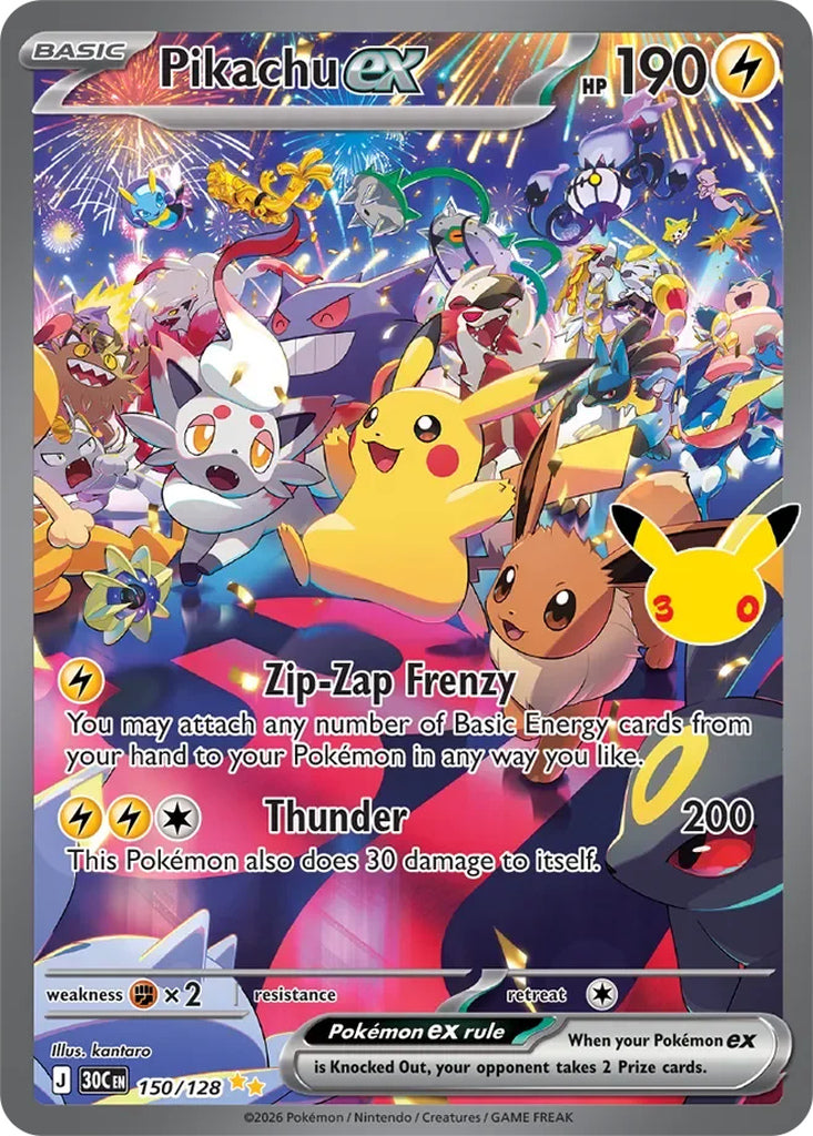 Pikachu ex 150/128 Special Illustration Rare 30th Celebration Pokémon card
