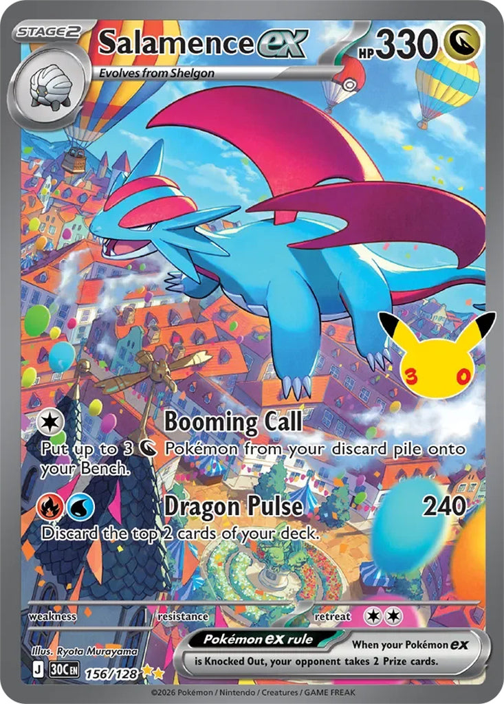 Salamence ex 156/128 Special Illustration Rare 30th Celebration Pokémon card
