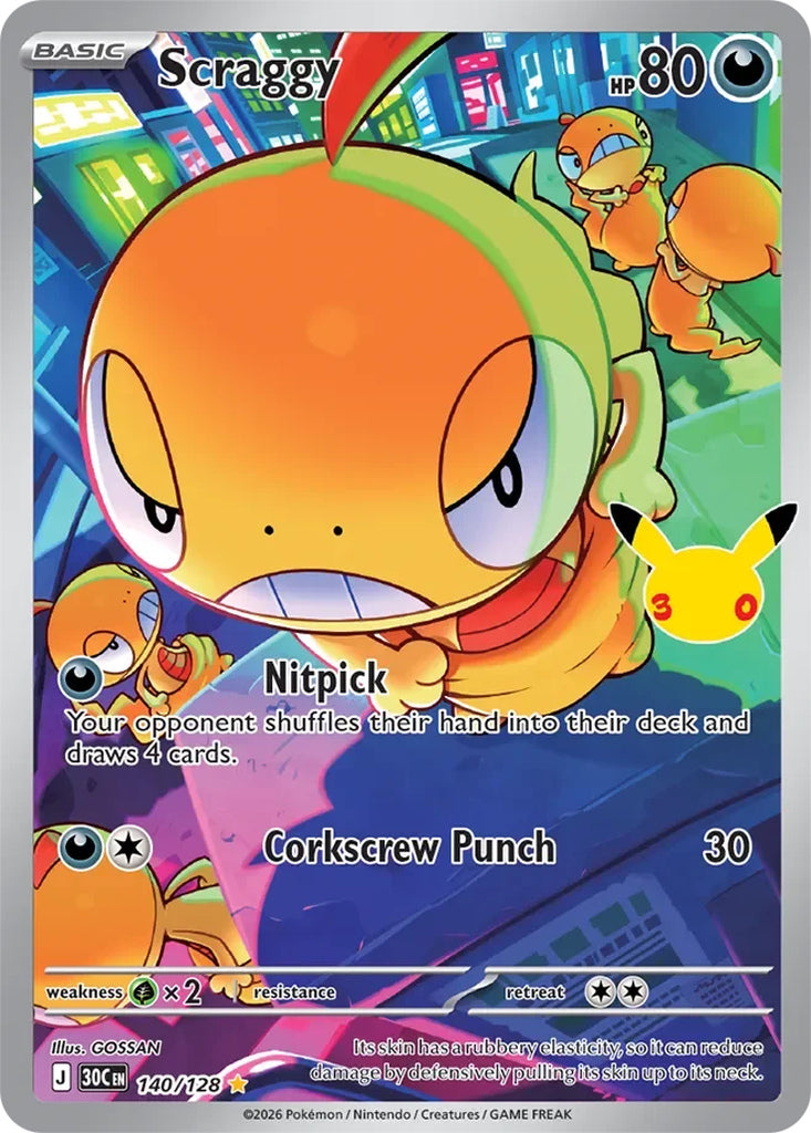 Scraggy 140/128 Illustration Rare 30th Celebration Pokémon card