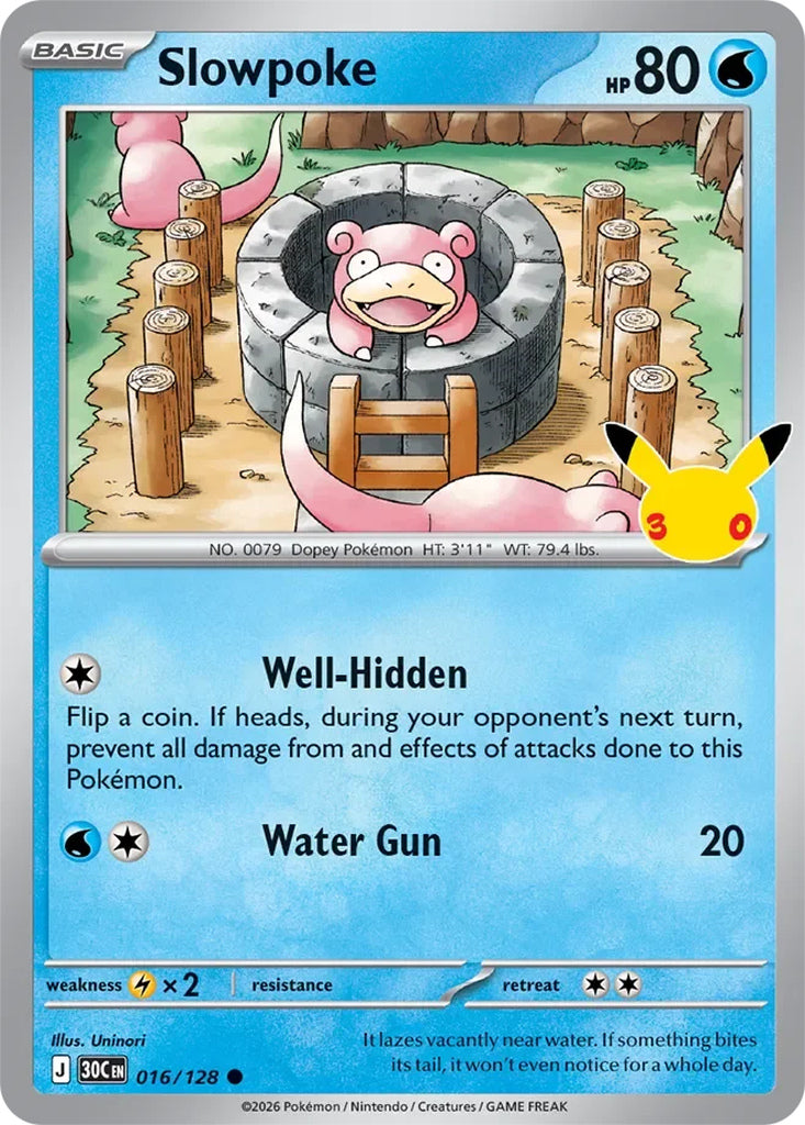 Slowpoke 016/128 Common 30th Celebration Pokémon card