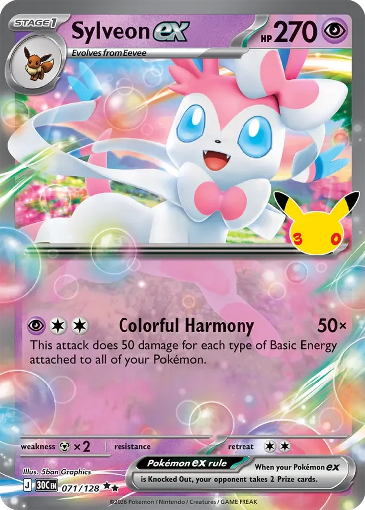 Sylveon ex 071/128 Double Rare 30th Celebration Pokémon card