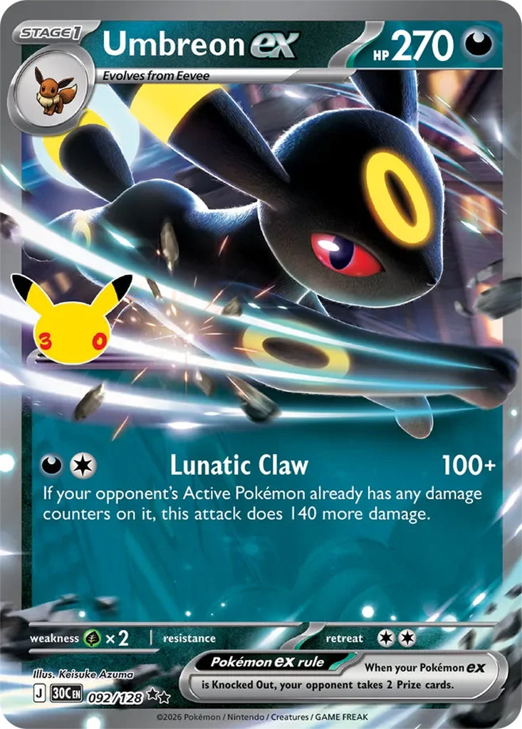 Umbreon ex 092/128 Double Rare 30th Celebration Pokémon card