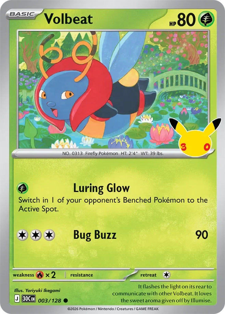 Volbeat 003/128 Common 30th Celebration Pokémon card